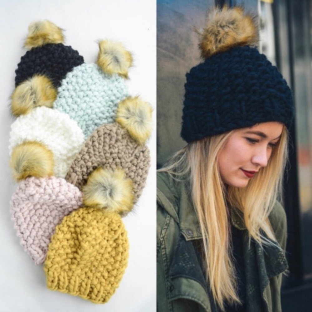 chunky Knit Pom fall winter Beanie - Picture 2 of 11